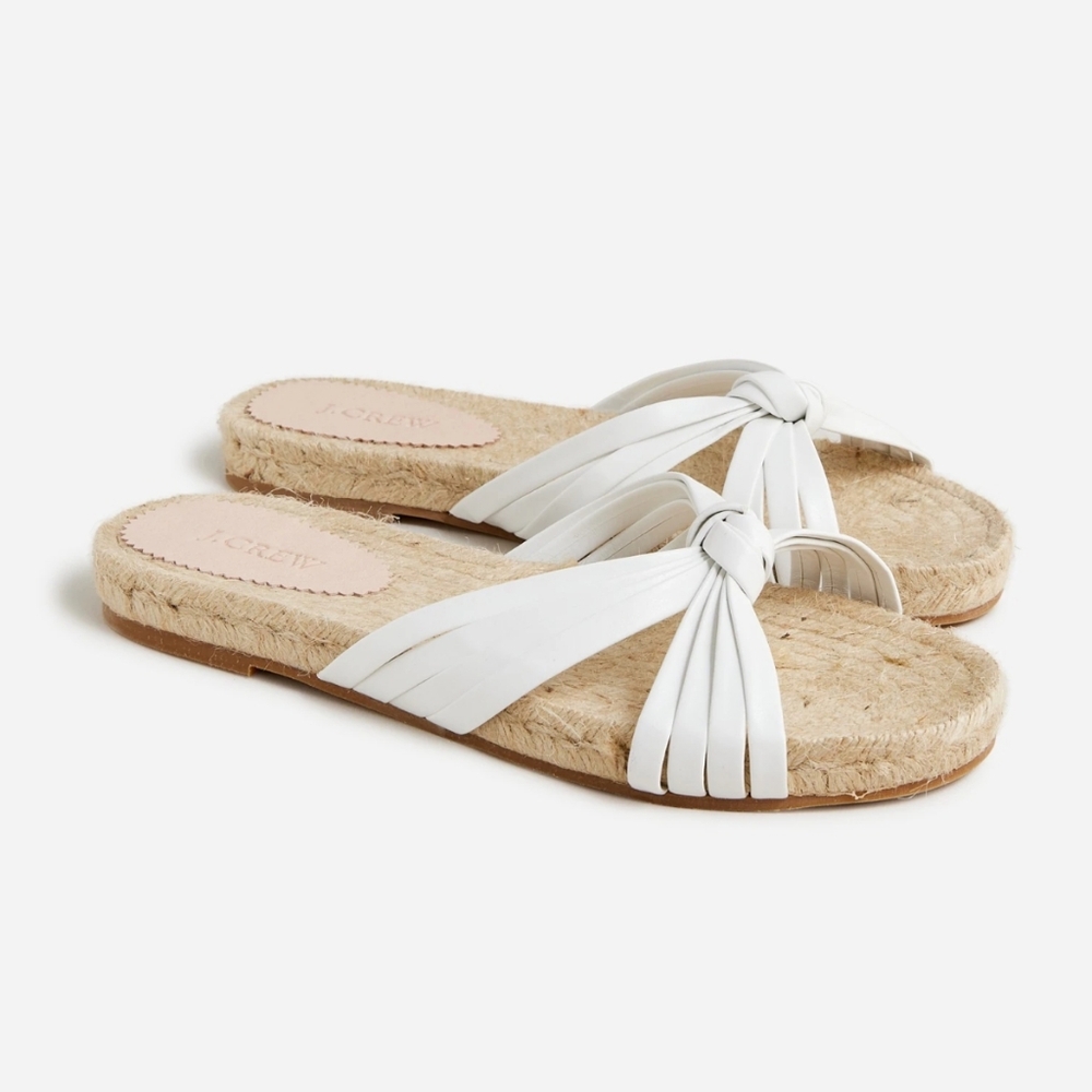 J. Crew Made In Spain Women's Size 9 White Knotted Espadrille Slides Sandals